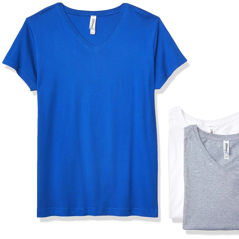 Marky G Apparel Women's Fine Jersey V-Neck Longer Length T-Shirt (Pack of 3) 2XL